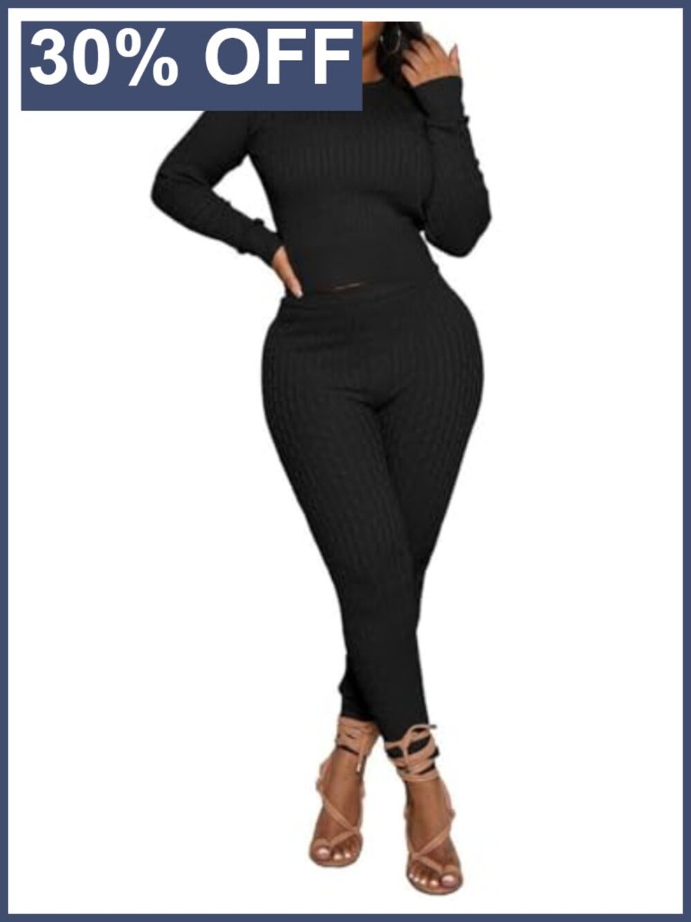 Women's 2 Piece Knit Sweater Set Long Sleeve Pullover & Drawstring Pants